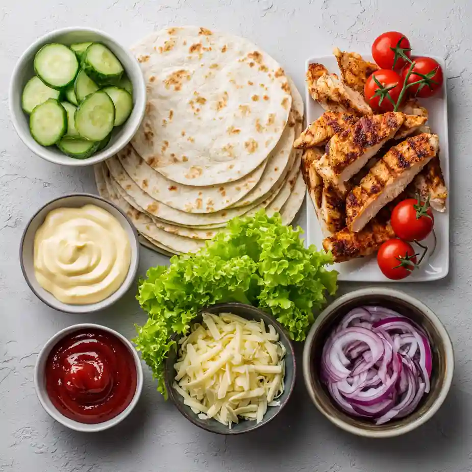 Ingredients for grilled chicken wrap recipe