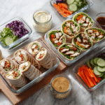 Meal prep grilled chicken wraps with vegetables
