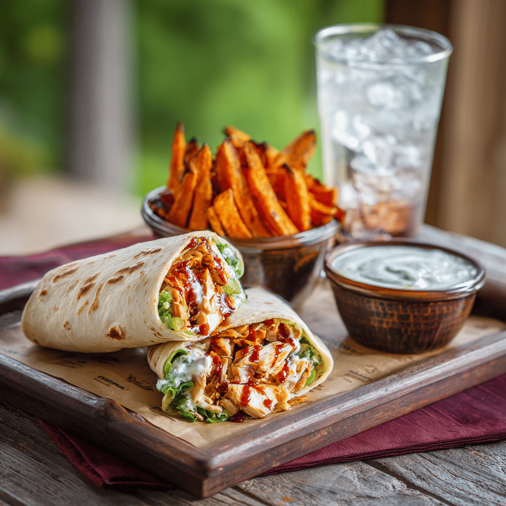 BBQ Ranch Chicken Wrap served with sides