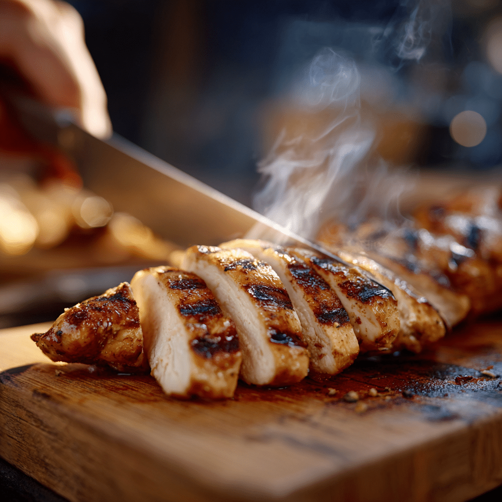 slicing grilled chicken for wrap