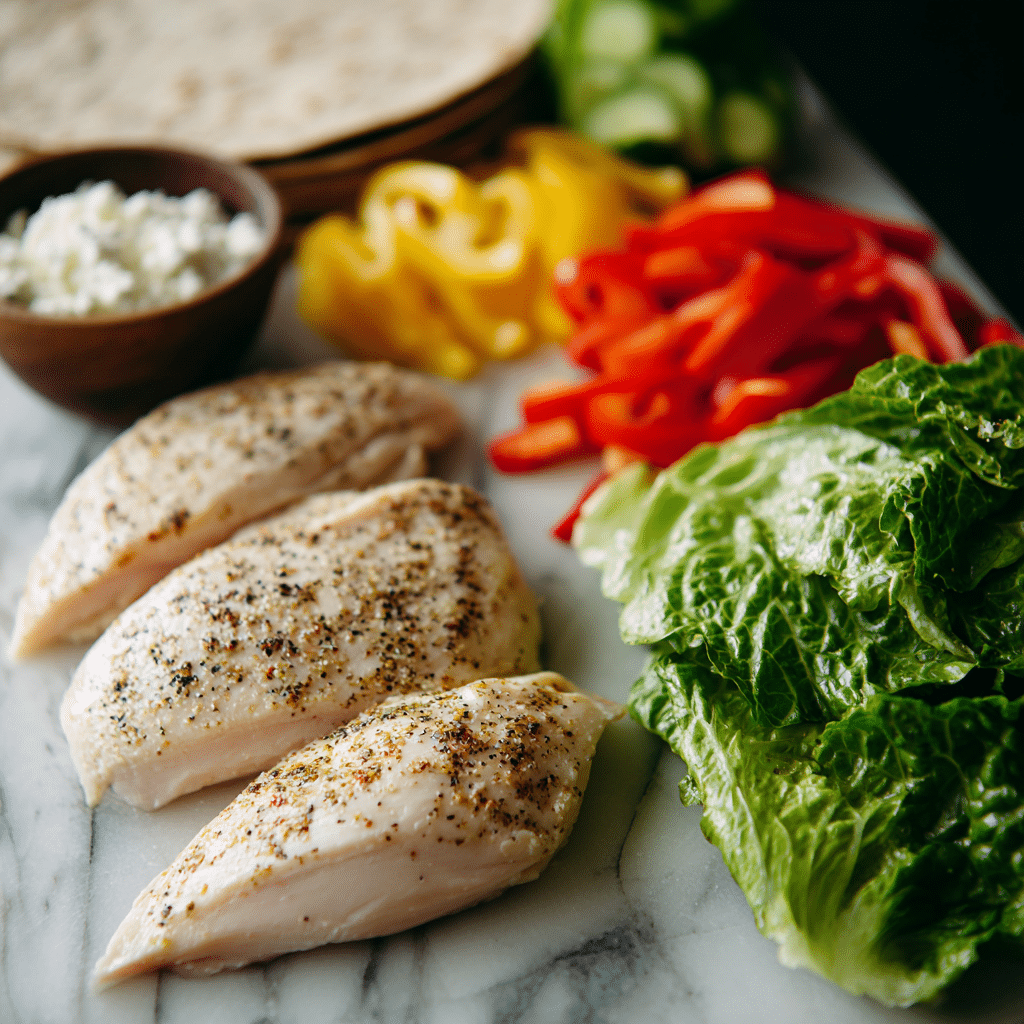 Ingredients for meal prep grilled chicken wraps