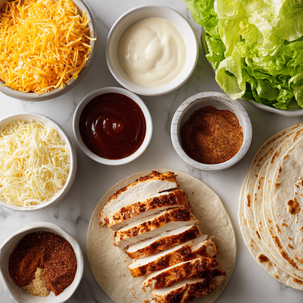 BBQ Ranch Chicken Wrap ingredients laid out