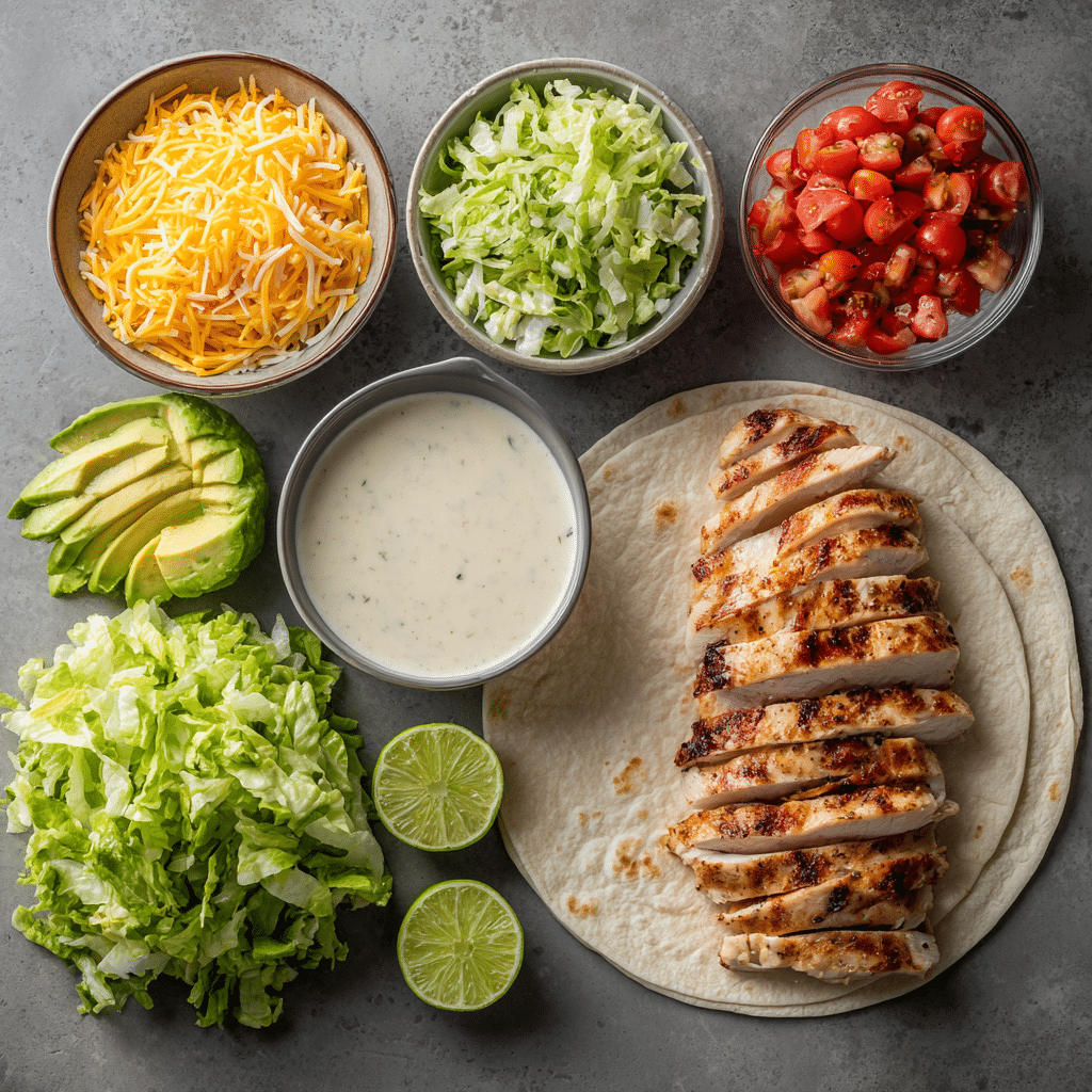 Ingredients for Grilled Chicken Wrap with Spicy Ranch