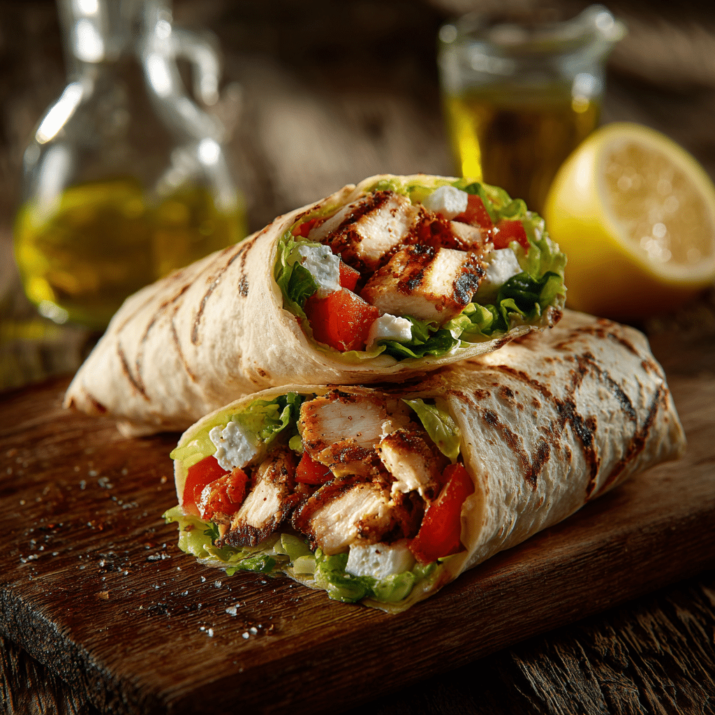 Grilled chicken wrap with Greek marinade