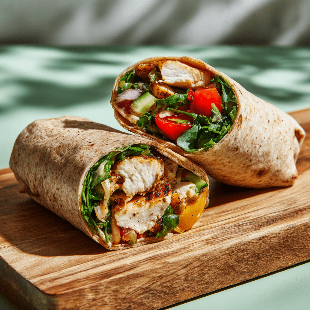 served high-protein grilled chicken wrap