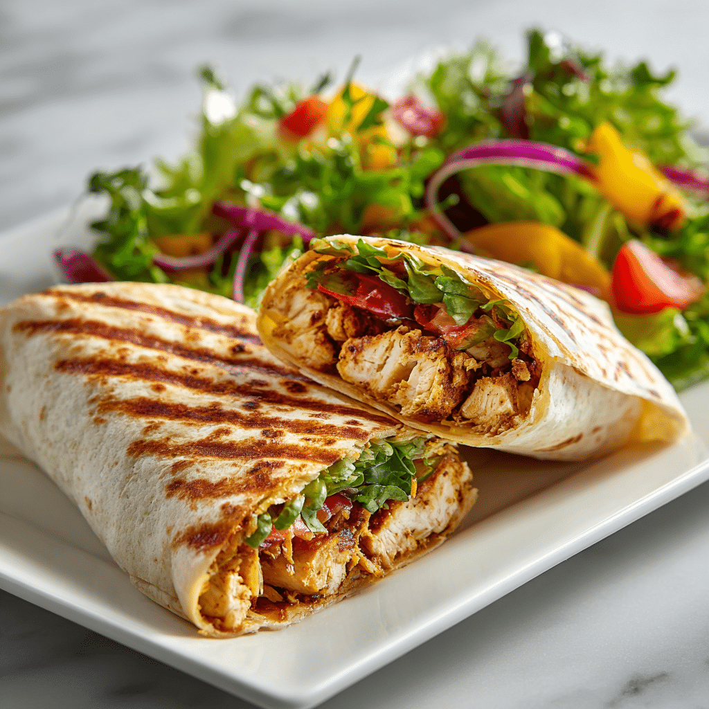 served high-protein grilled chicken wrap