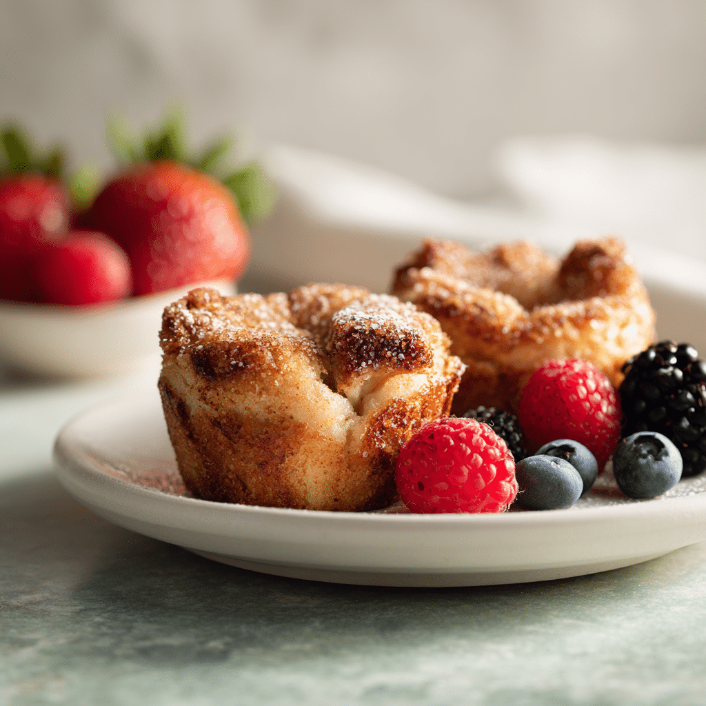 serving baked french toast muffins with berries