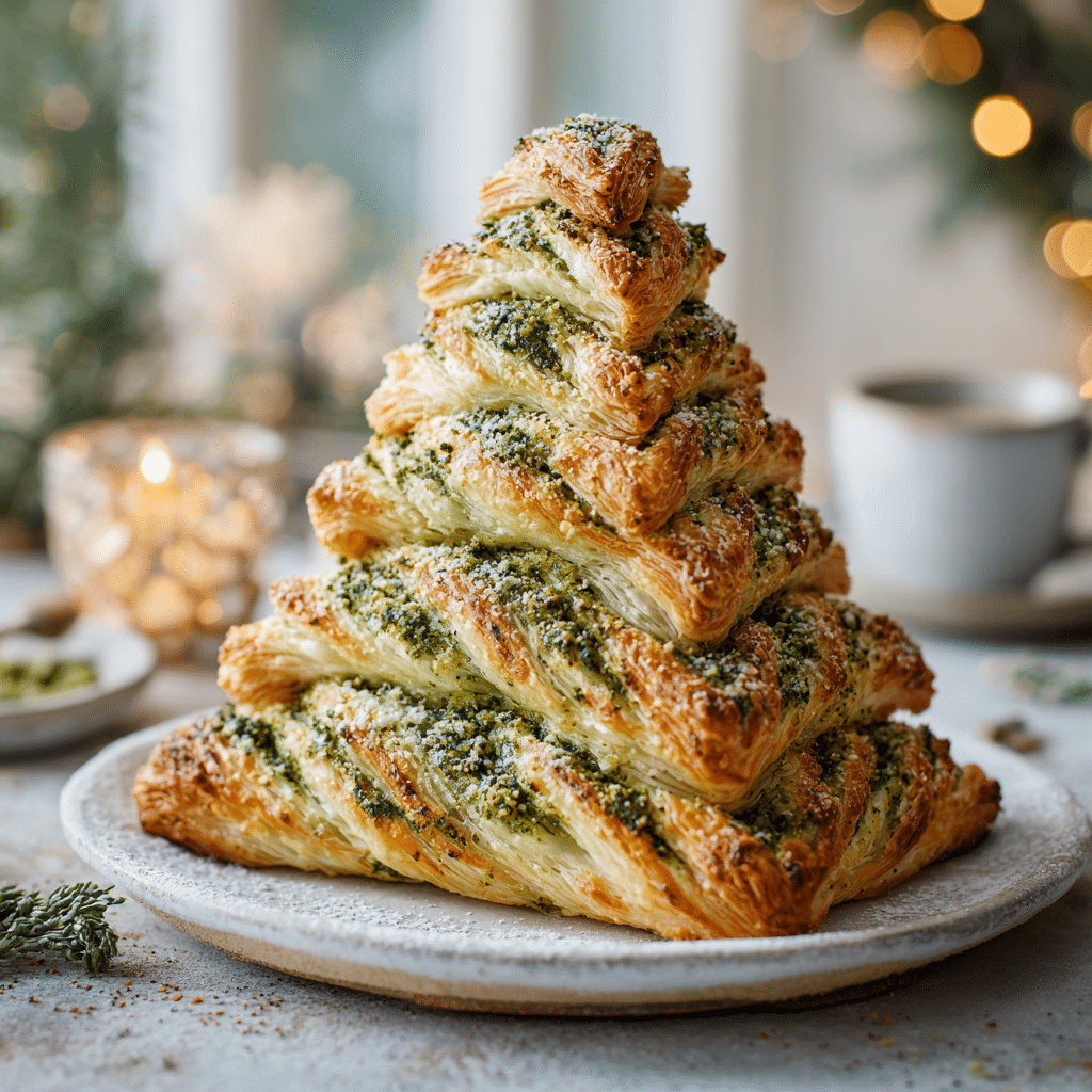 Basil pesto puff pastry Christmas tree appetizer
