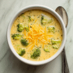 5 ingredient broccoli cheese soup recipe with creamy cheddar broth