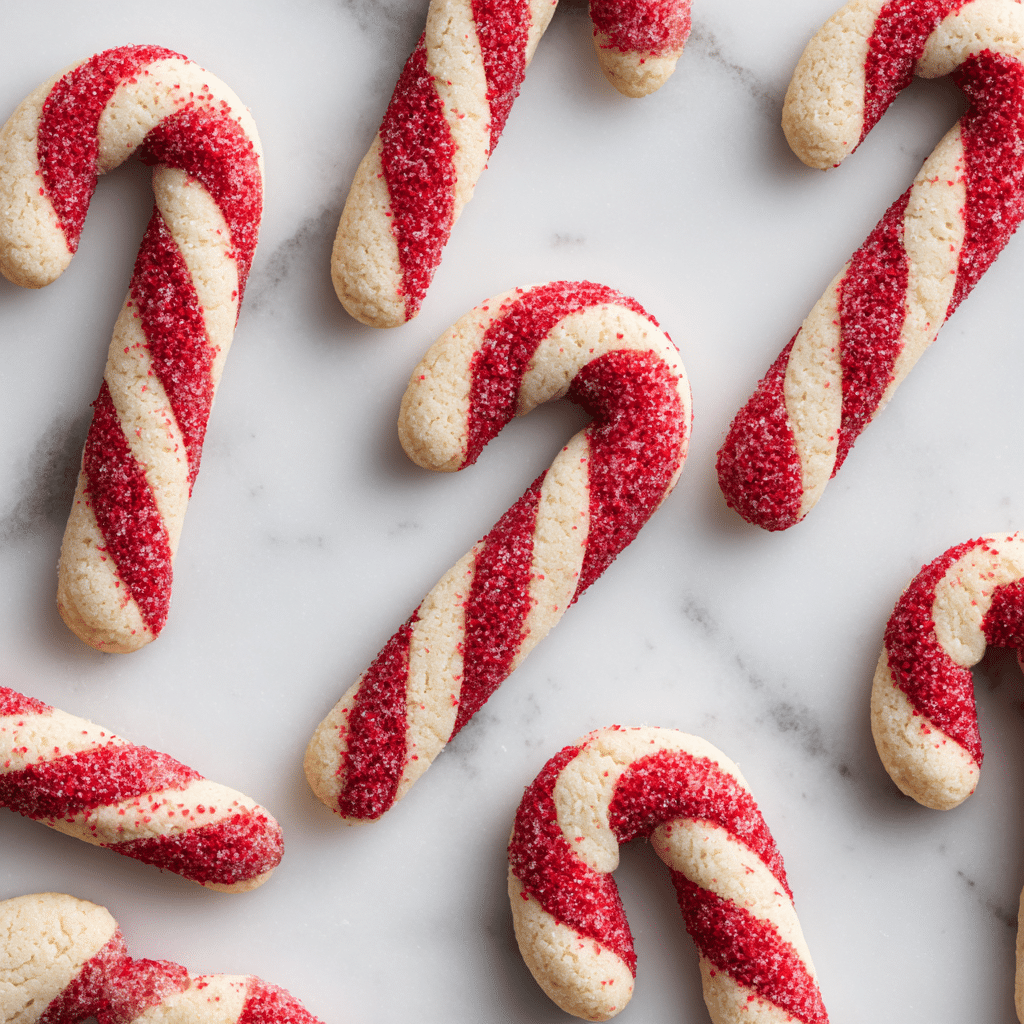 Freshly baked Candy Cane Cookies cooling on parchment paper