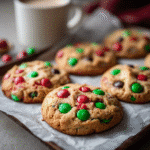 Freshly baked Christmas M&M Cookies cooling on tray