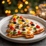 Vegetarian Christmas Tree pizza in festive tree shape