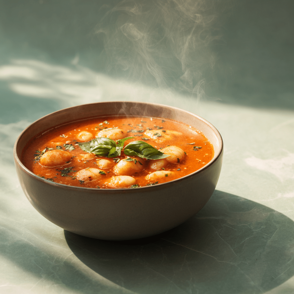 serving creamy tomato gnocchi soup