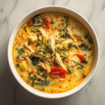 Easy Thai Chicken Soup with coconut curry broth.