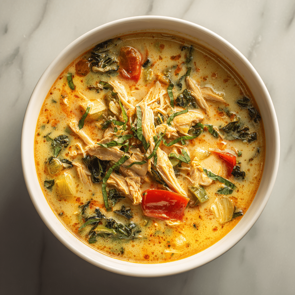Easy Thai Chicken Soup with coconut curry broth.