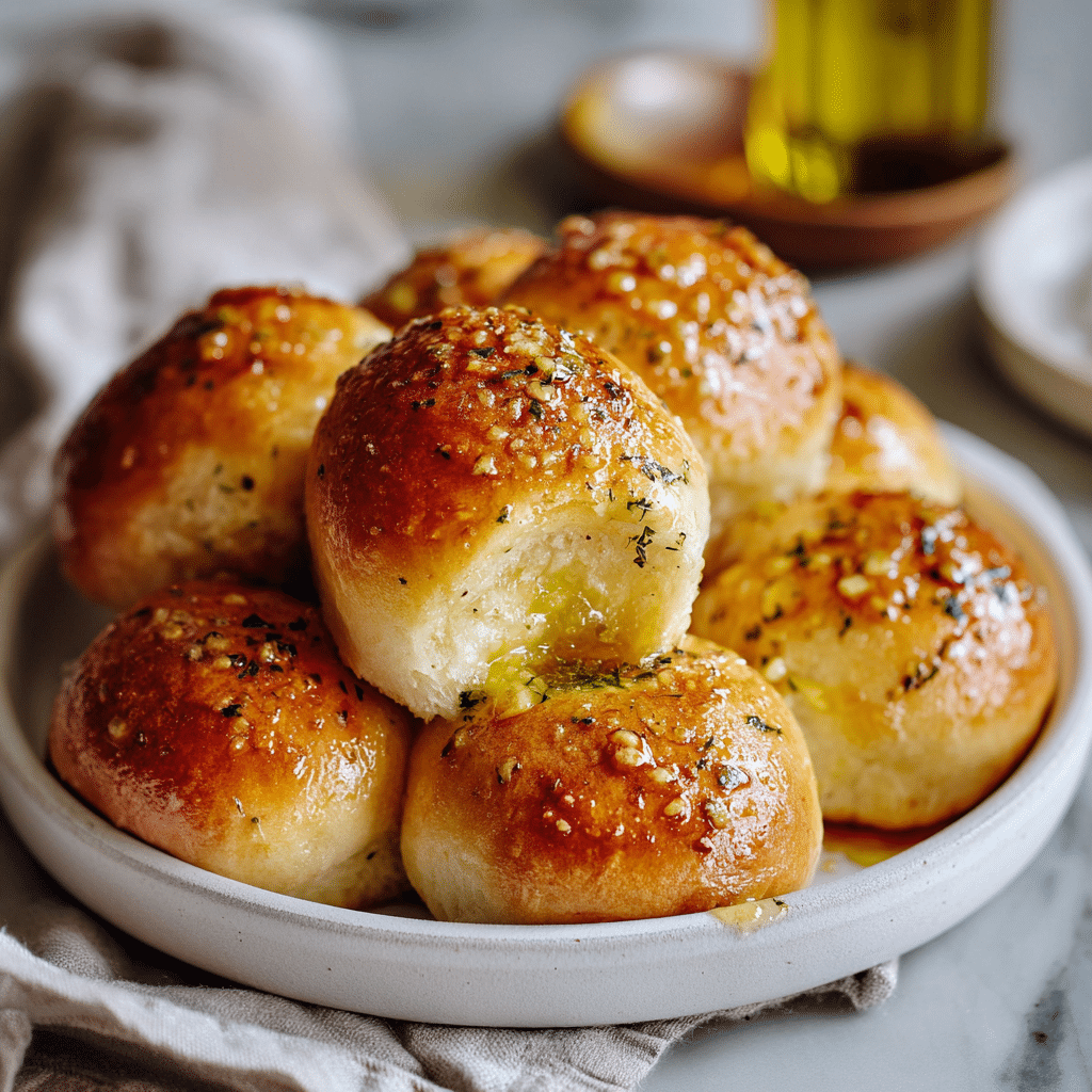 Garlic butter bread roll served on white plate