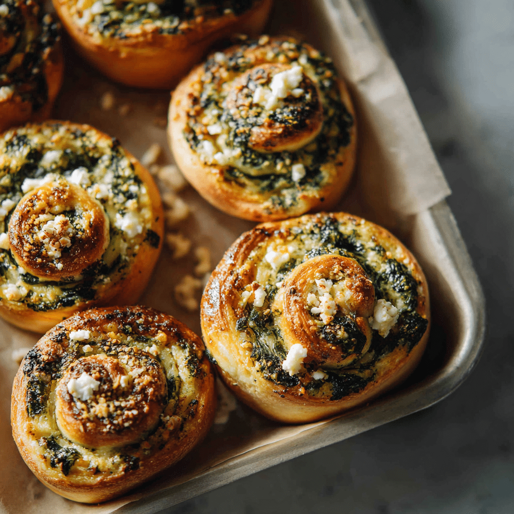 Gluten-free spinach and feta pinwheels freshly baked