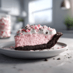 sliced Oreo peppermint pie in modern kitchen lighting