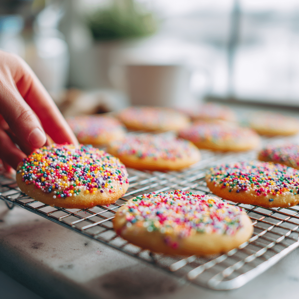 serving sprinkle sugar cookies with festive holiday sprinkles