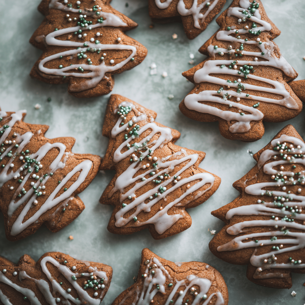 stack of soft gingerbread cookies with maple glaze on white plate