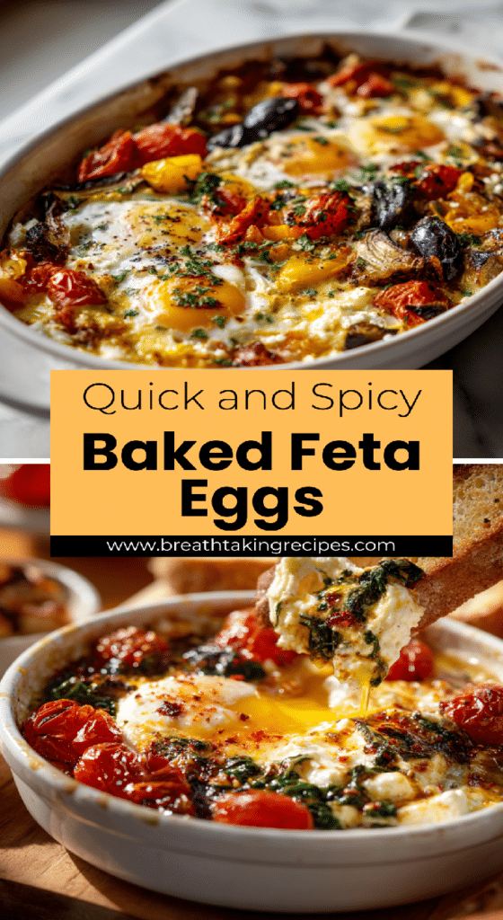 mediterranean baked feta eggs in baking dish
