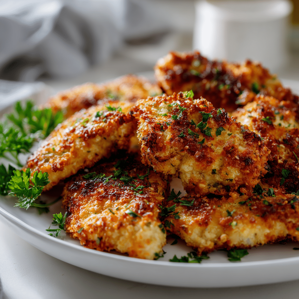 Featured Baked Parmesan Crusted Chicken with parmesan panko crust.