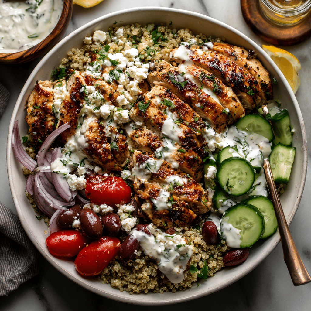 featured image easy healthy greek chicken bowl recipe