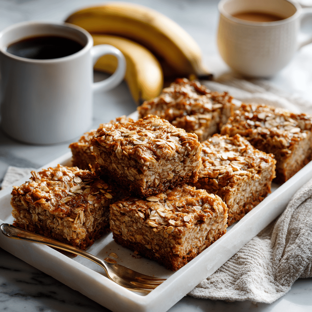Stack of healthy banana oatmeal bars