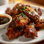 Featured Sweet Honey Garlic Chicken Wings freshly glazed.