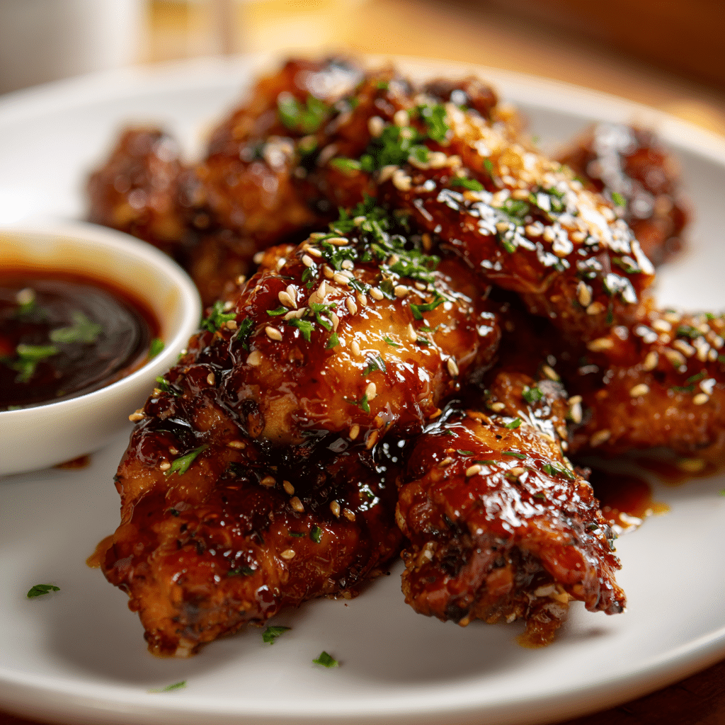 Featured Sweet Honey Garlic Chicken Wings freshly glazed.
