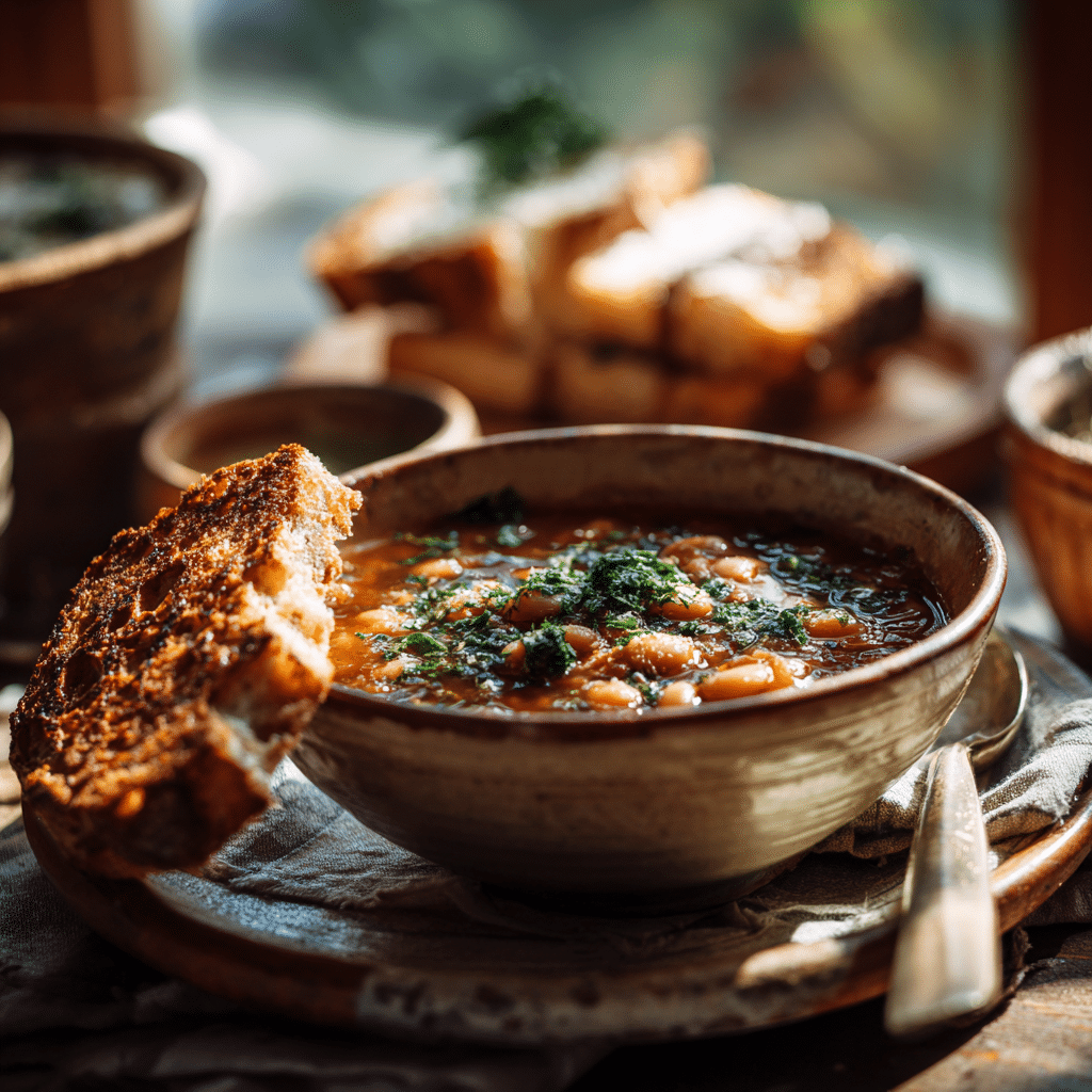 Tuscan white bean soup simmering
