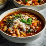 Classic minestrone soup on stovetop