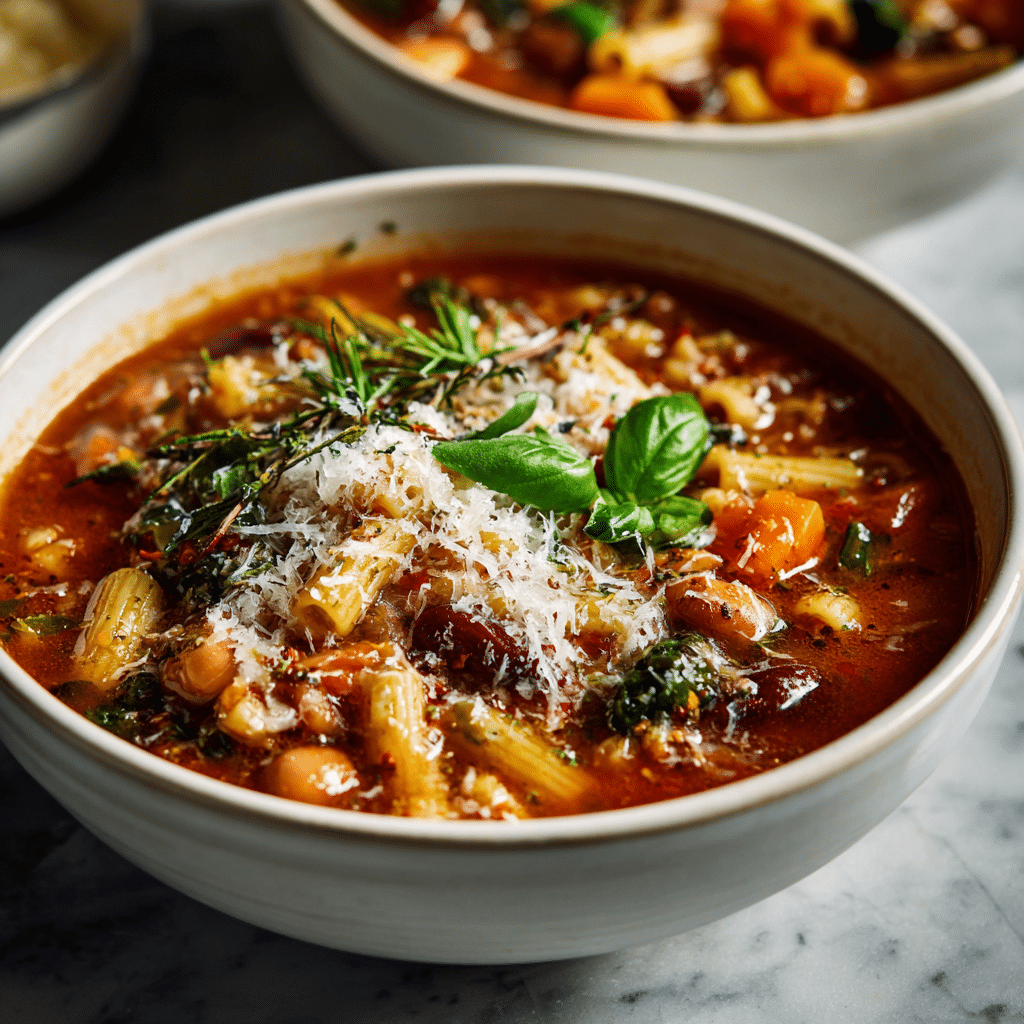 Classic minestrone soup on stovetop