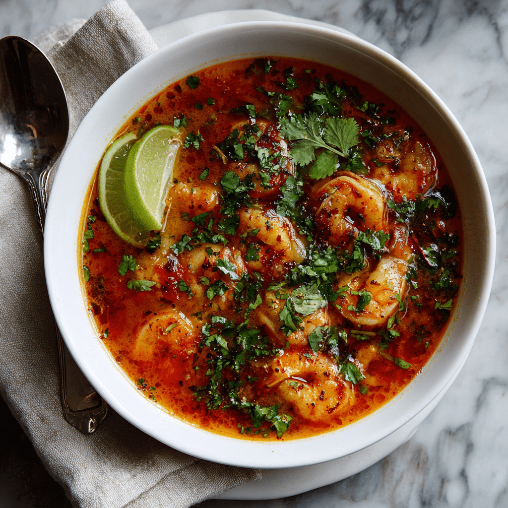 featured image of quick and spicy shrimp soup with cilantro and lime