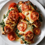 Featured Spinach Stuffed Chicken Breast with melted cheese.