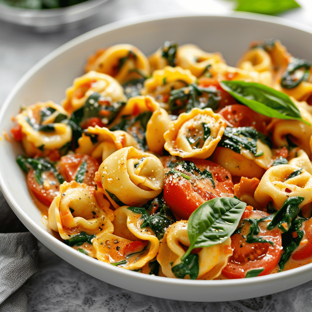 One Pot Creamy Spinach Tomato Tortellini (30-Minutes)