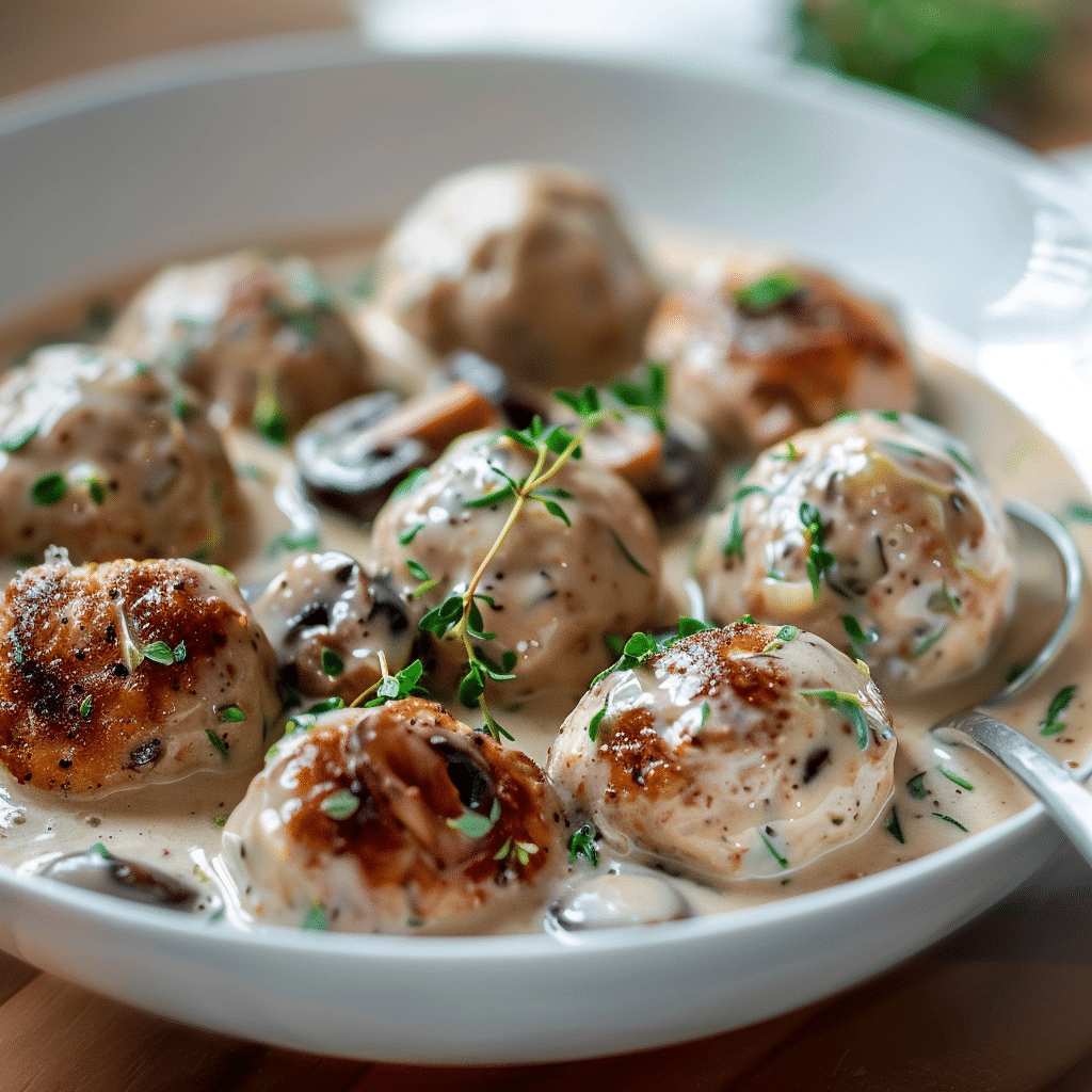 Creamy Chicken Meatballs in Mushroom Sauce recipe
