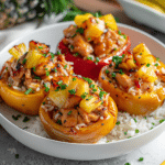 Teriyaki Pineapple Chicken and Rice Stuffed Peppers