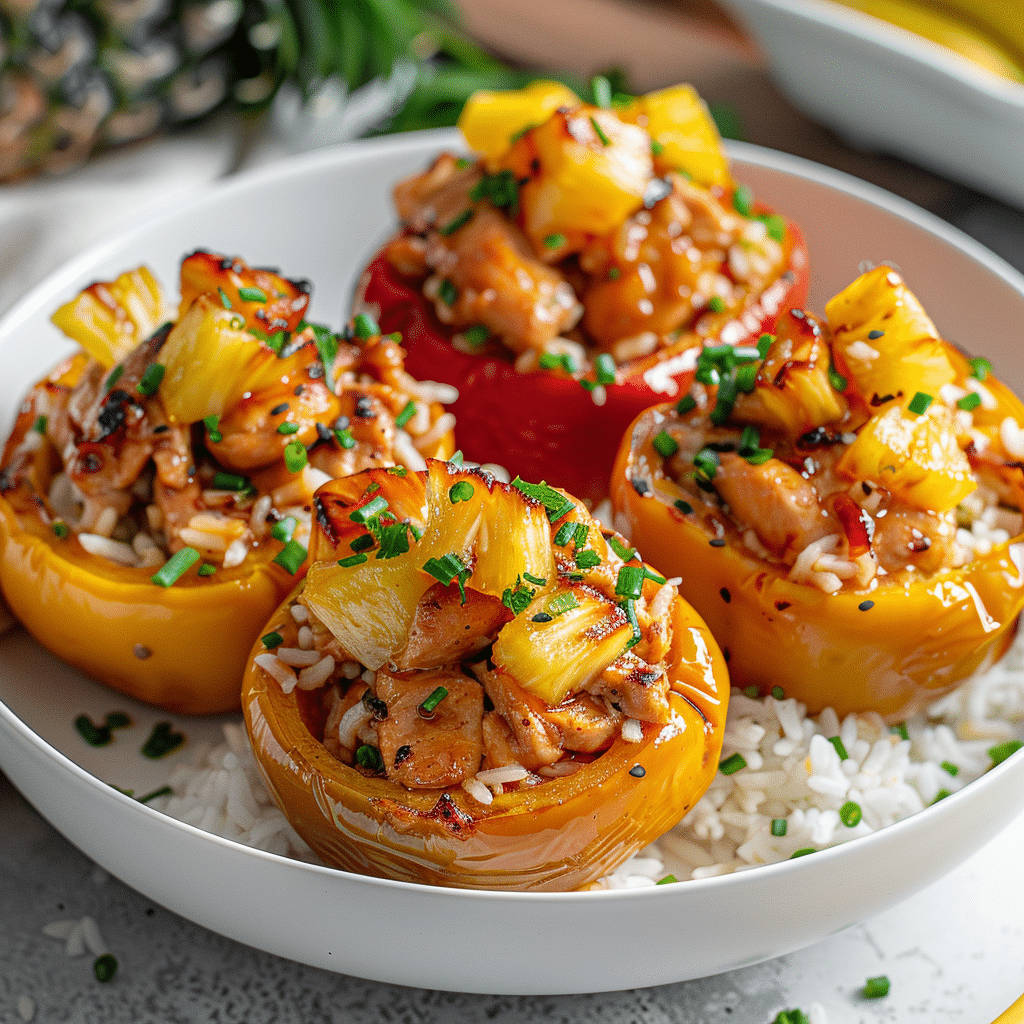 Teriyaki Pineapple Chicken and Rice Stuffed Peppers