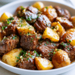Slow Cooker Garlic Butter Beef Bites with Potatoes