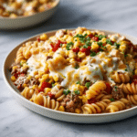 Loaded Cheddar Ranch Beef and Sweet Corn Rotini Bake