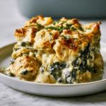 High Protein Spinach Artichoke Chicken Casserole Delight