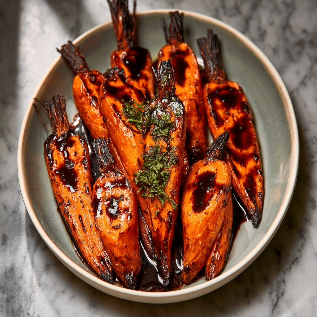 Roasted Carrots with Chocolate Balsamic Sauce